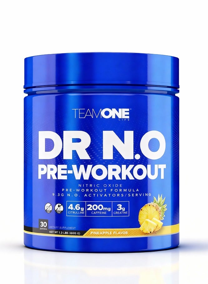 مسحوق دكتور إن أو للتمرين بنكهة الأناناس، 30 حصة - تركيبة غنية بالكافيين والكرياتين والأحماض الأمينية لدعم الطاقة والتدريب